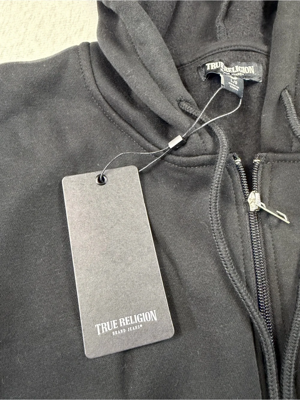 True Religion Men’s L Black Muscle Full Zip Hoodie Vest Buddha Graphic NWT